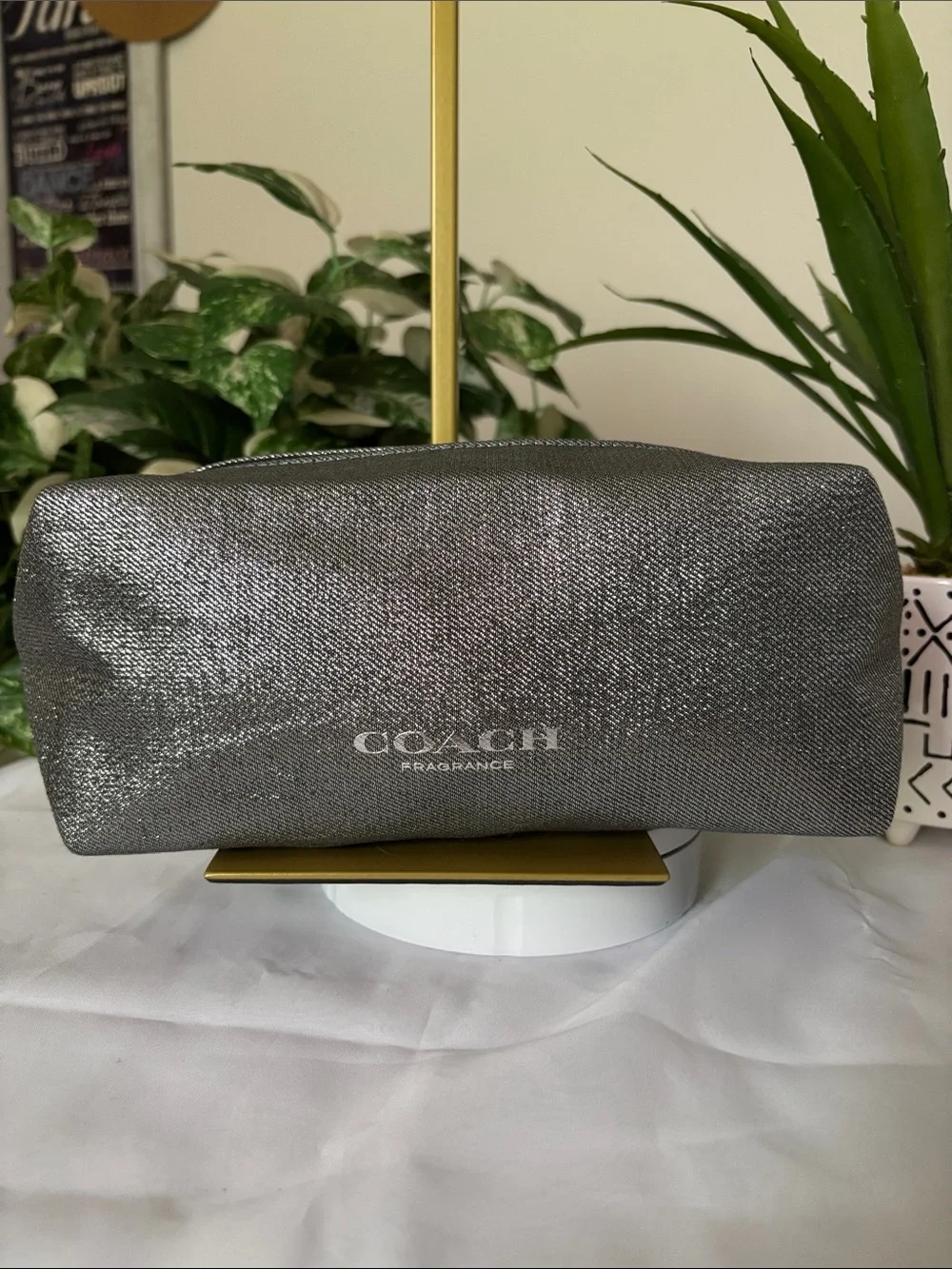 Coach Fragrance Shimmering Silver Large Makeup Cosmetic Bag